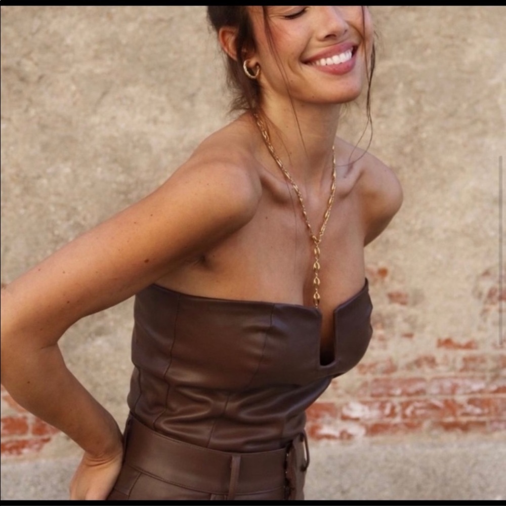 NWT Zara Faux Leather Strapless Bodysuit